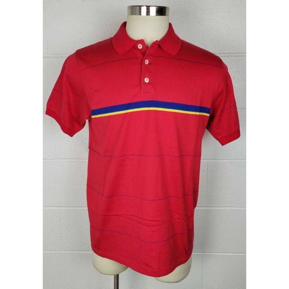 Vintage Mens Gant Rugger Red Blue Stripe Cotton Polo Shirt‎ USA L